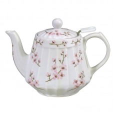 AndreabySadek Cherry Blossoms Ribbed 1.13 qt. Porcelain China Teapot ABYS1051